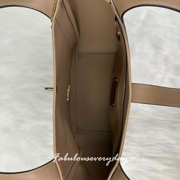 Coach Hadley Turnlock Tote Bag With Signature Canvas In Gold/Dark Natural CAK51 - Picture 9 of 10